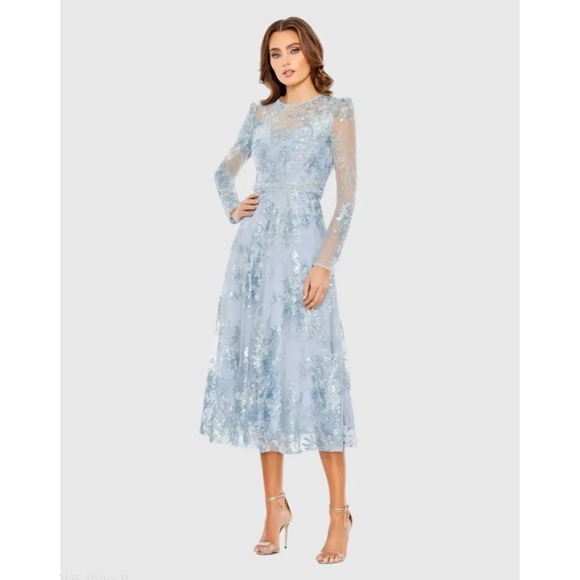 NWT Mac Duggal Embellished Illusion Long Sleeve Midi Dress - size 18 - Picture 1 of 8